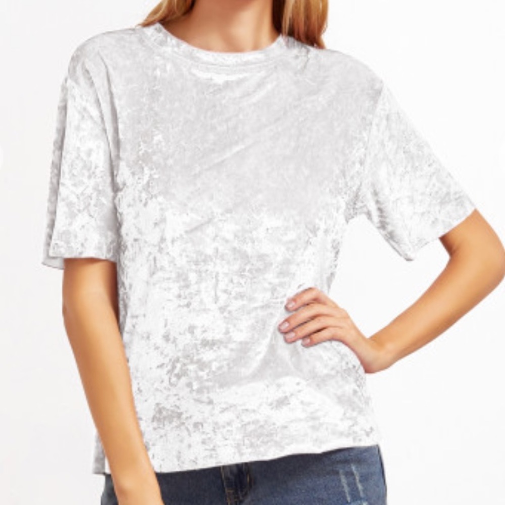 White crushed velvet tee